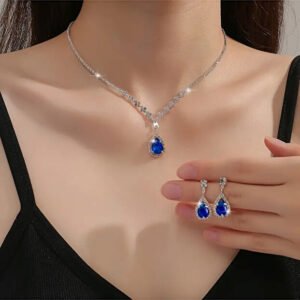 ست ۲ تکه گردنبند و گوشواره با آبکاری نقره